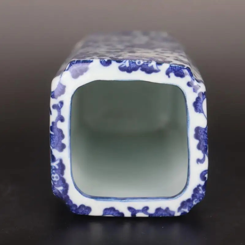 Chinese Blue and White Porcelain Qing Qianlong Lotus Pattern Square Vase 7.5