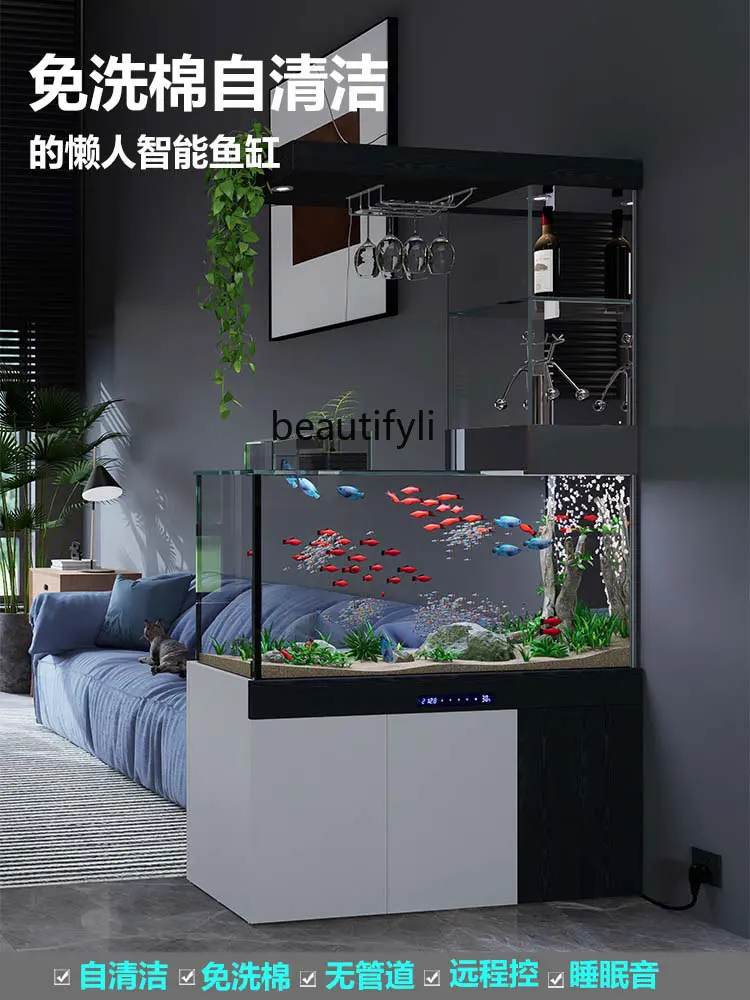 Fish Tank Living Room Small Intelligent Ecological Change Water Bottom Filter TV Cabinet next to Glass Aquarium