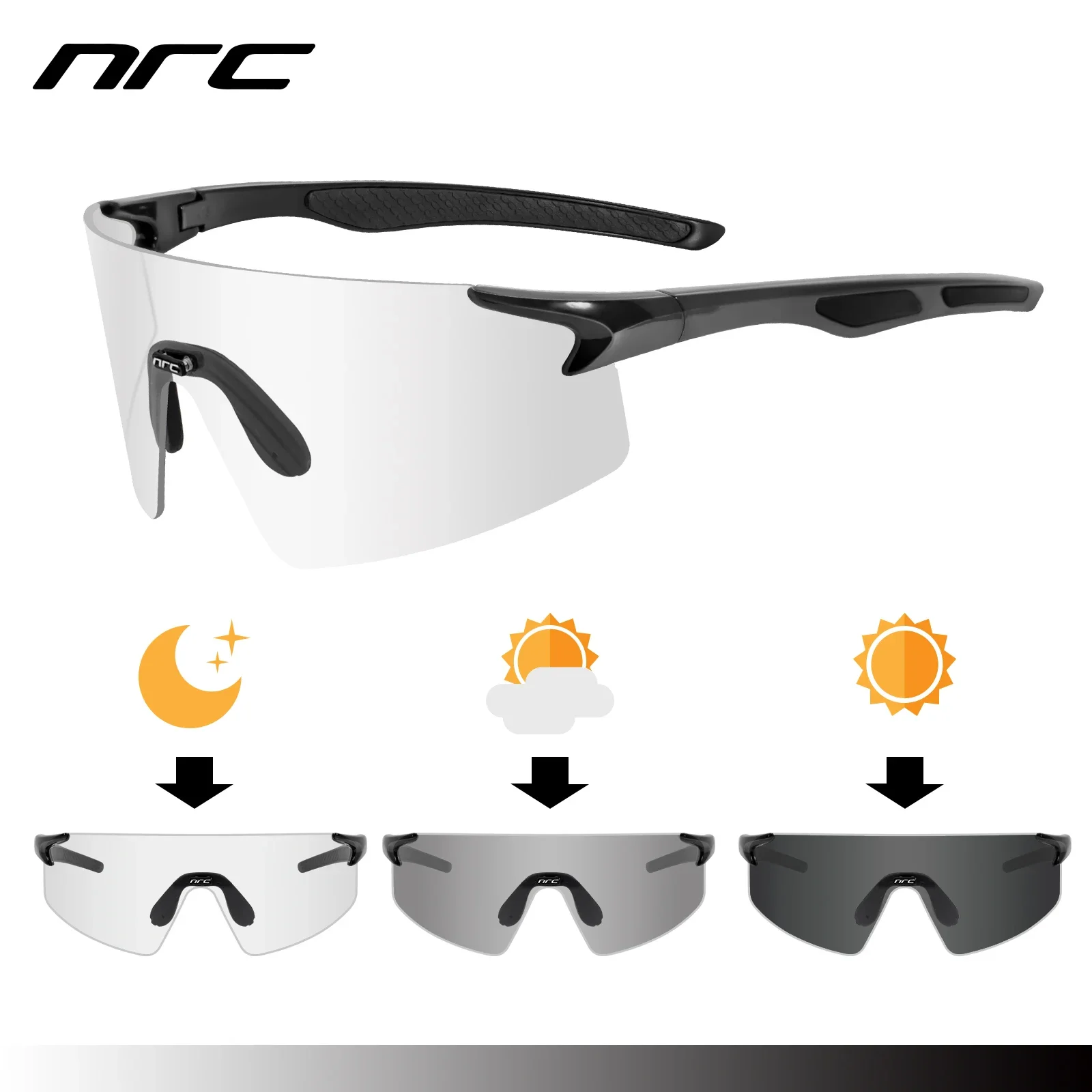 NRC-Cycling Sunglasses for Men and Women, Sports Bicycle Glasses, UV400, TR90, 3 Lens