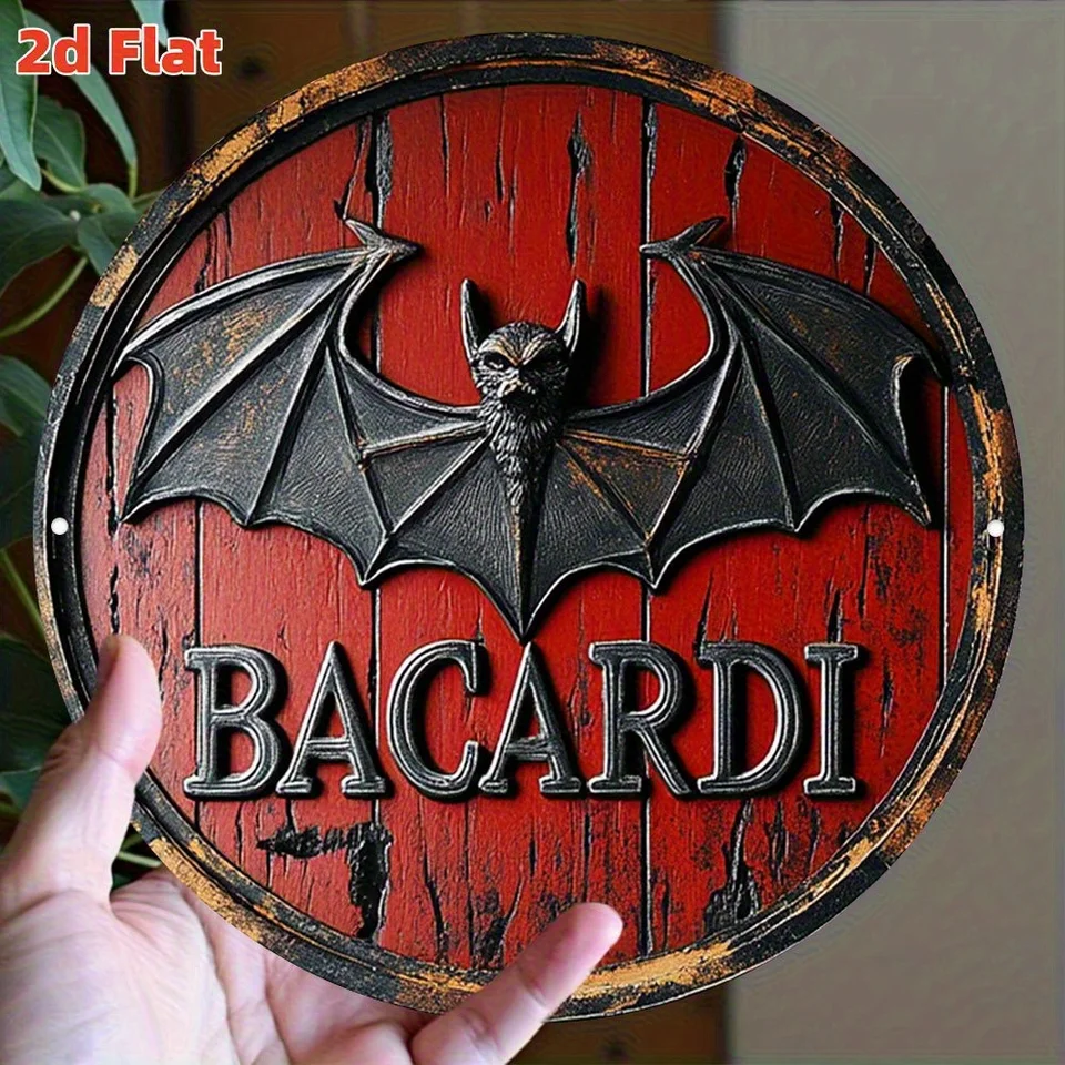 2D Flat, Bacardi Bat Logo Vintage Metal Sign - Authentic Cuban