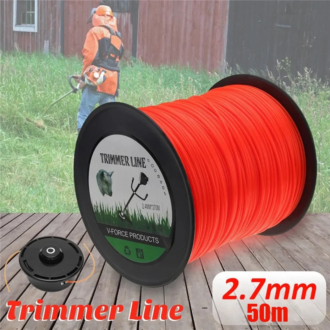 Hexagon 50m*2.7mm Grass Trimmer Line Nylon For Grass Brush Cutter Rope Lawn Mower Blade Head Accessory Trimmer Reel