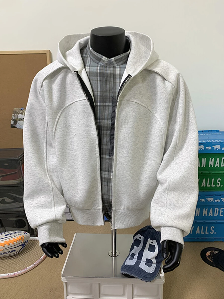 

ay Zipper Open Cardigan Sweatirt Men's Spring Autumn Heavyweight American Sle Hoodie Faion Urban Loose Fit Long Sve