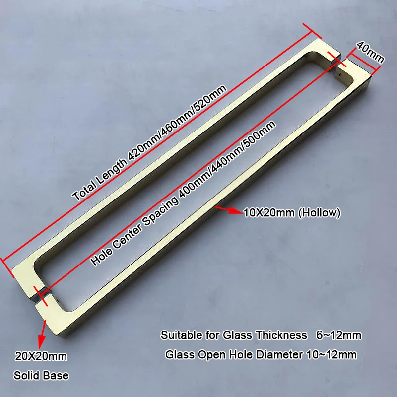 

Высококачественные титановые золотые ручки для душевых дверей из нержавеющей стали 304, твердая основа, магазин, торговый центр, офисная стеклянная двухтактная ручка для 6 ~ 12 мм