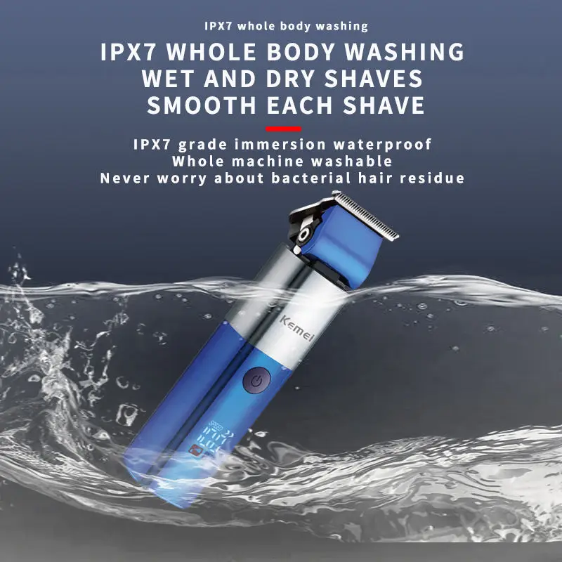 Kemei Professional IPX7 waterproof barber rechargeable hair trimmer professional electric hair clipper cordless for men