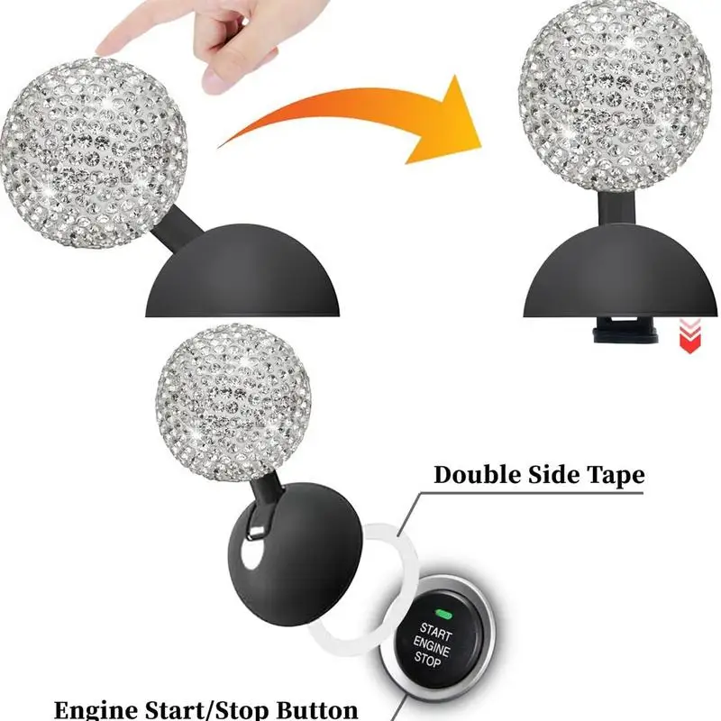 Car Start Button Rhinestone Ball-bar Car Engine Start Stop Button Joystick Ball Club Style Car One-touch Start Button Rocker