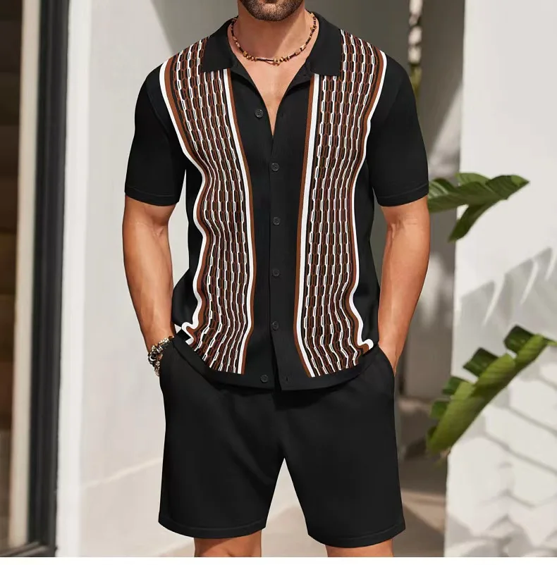 Hawaiian Summer Men Shirt Sets 3d Printing Streak Pattern Short Sleeve Casual Shirt Oversized Beach Shorts Streetwear Suits