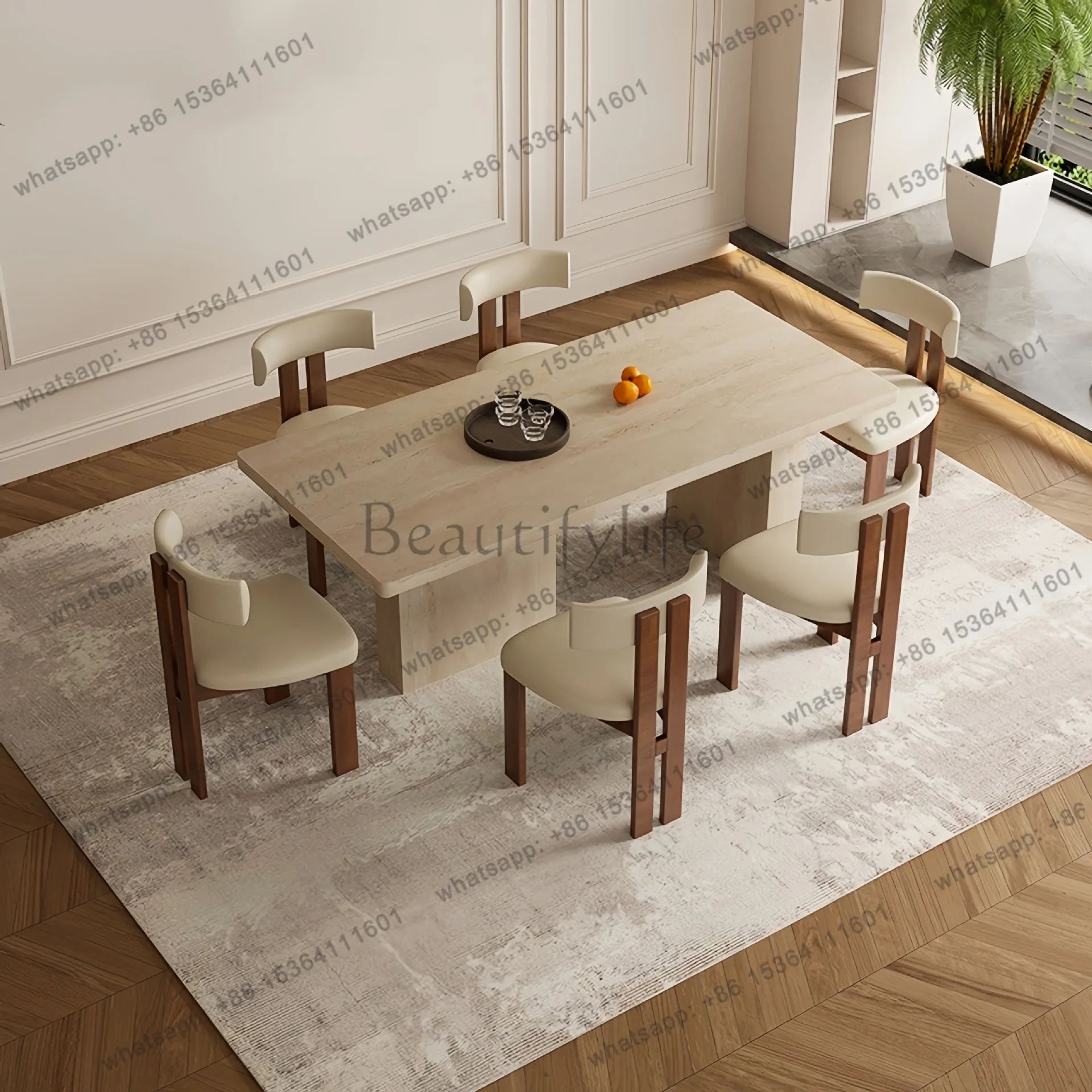 French Roman travertine rock slab dining table Modern simple medium and antique rectangular dining table