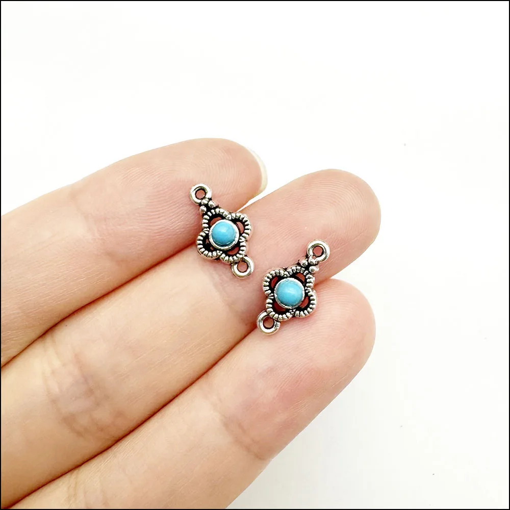 Star Cross Heart Pendants Antique Silver Color Turquoise Charms For Bracelets Charms Making Jewelry HCJBAB view 4