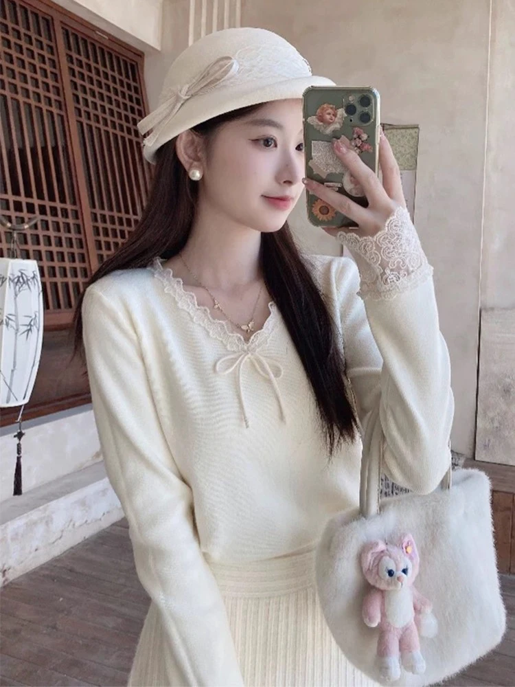 الحلو والتوابل V-Ne الدانتيل لصق عقدة التعادل بوت irt المرأة ربيع الخريف الرغبة النقية ملابس داخلية محبوك سترة...