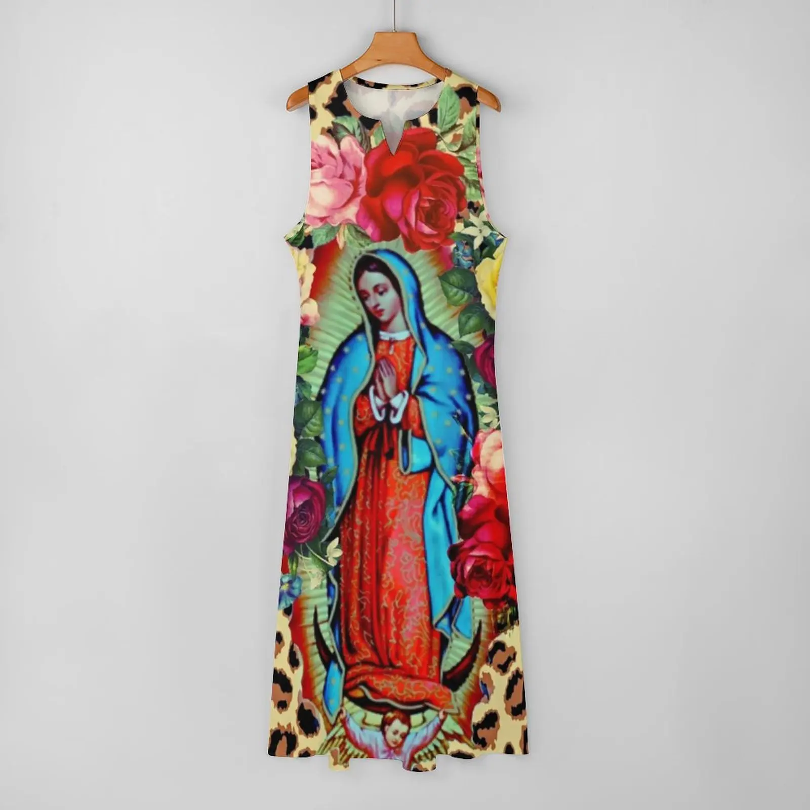 Guadalupe Virgin Mary Dress stampa floreale Vintage Maxi Dress con scollo a V modello Boho Beach abiti lunghi Fashion Big Size Vestido