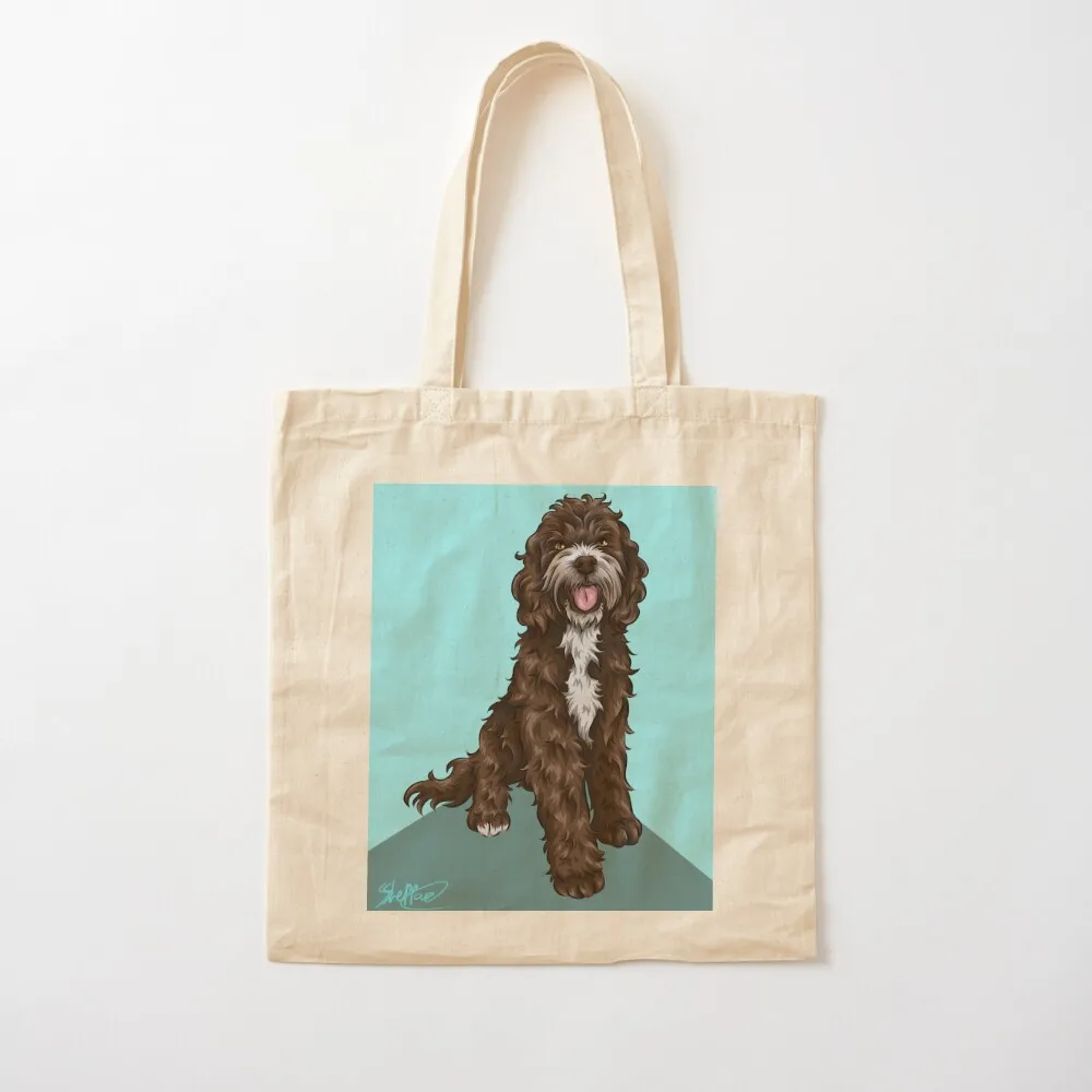 

Sproodle Cute Dog Art Turquoise Background Tote Bag Big bag women Shopper handbag sac pour femme Women's bags Canvas Tote Bag