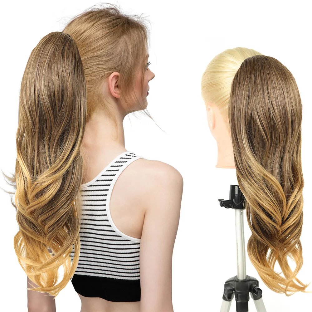 Short Curly Drawstring Ponytail Synthetic Soft Silk Gradient Color Ponytails for Women Clip in Hair Extensions for Daily Cosplay