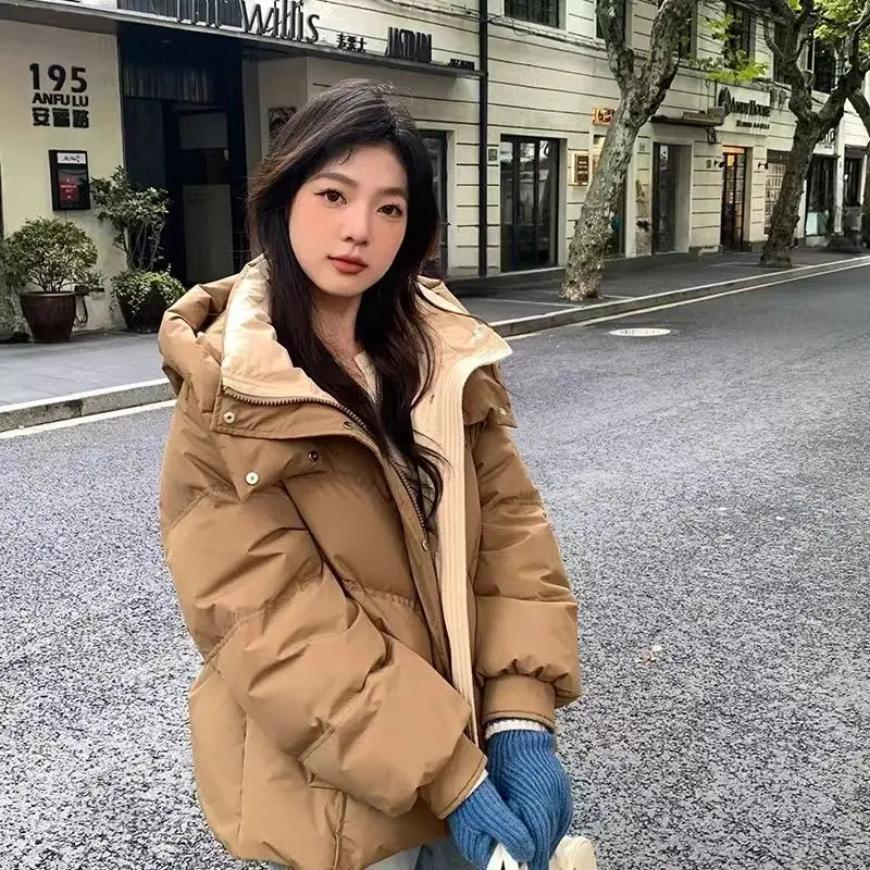 2024 New Hooded Winter Coat Mid Women Casual Zipper Warm Quilted Cotton Jacket Basic Snow Wear Outwear