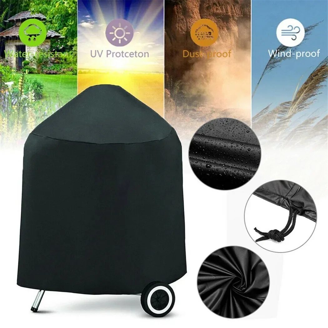 Weatherproof Round BBQ Grill Cover For Weber Barbecue Waterproof Outdoor Protection 70 X 96cm/27 X 37inch Black