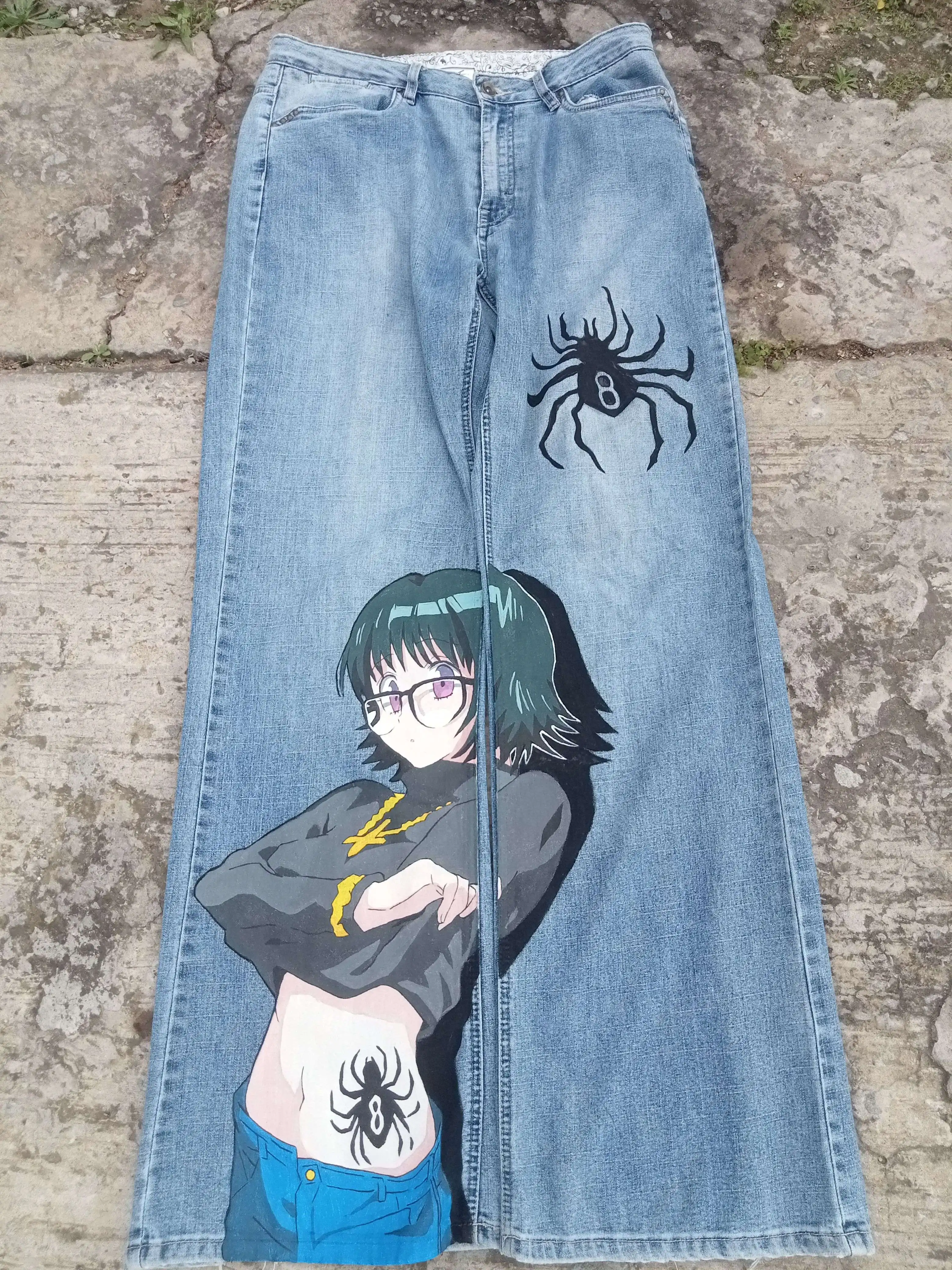 

Harajuku Hunter x Hunter Baggy Jeans Black Spider Print Jean New Denim Y2k Pants Men Hip Hop Women Goth High Waist Wide Trousers