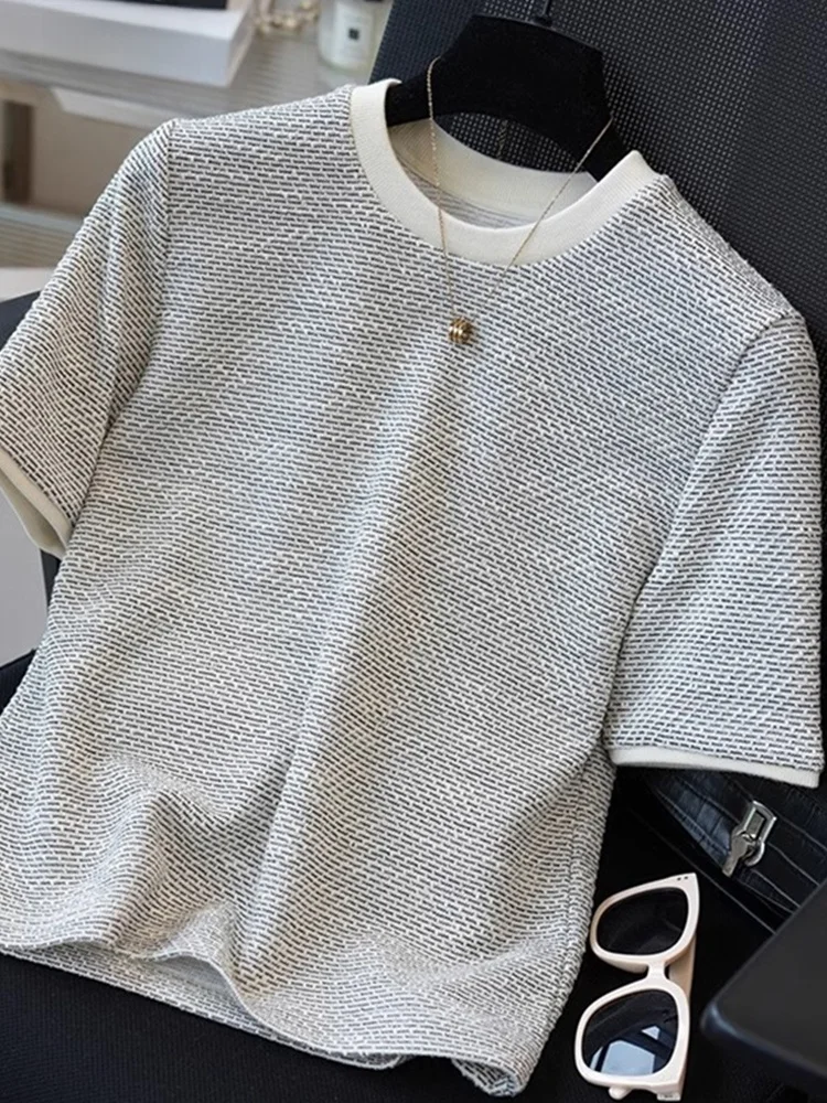 

Универсальная круглая футболка из чистого хлопка Ne ort Sve Женская база irt Texture Color Blo Летняя утягивающая моющаяся основа...