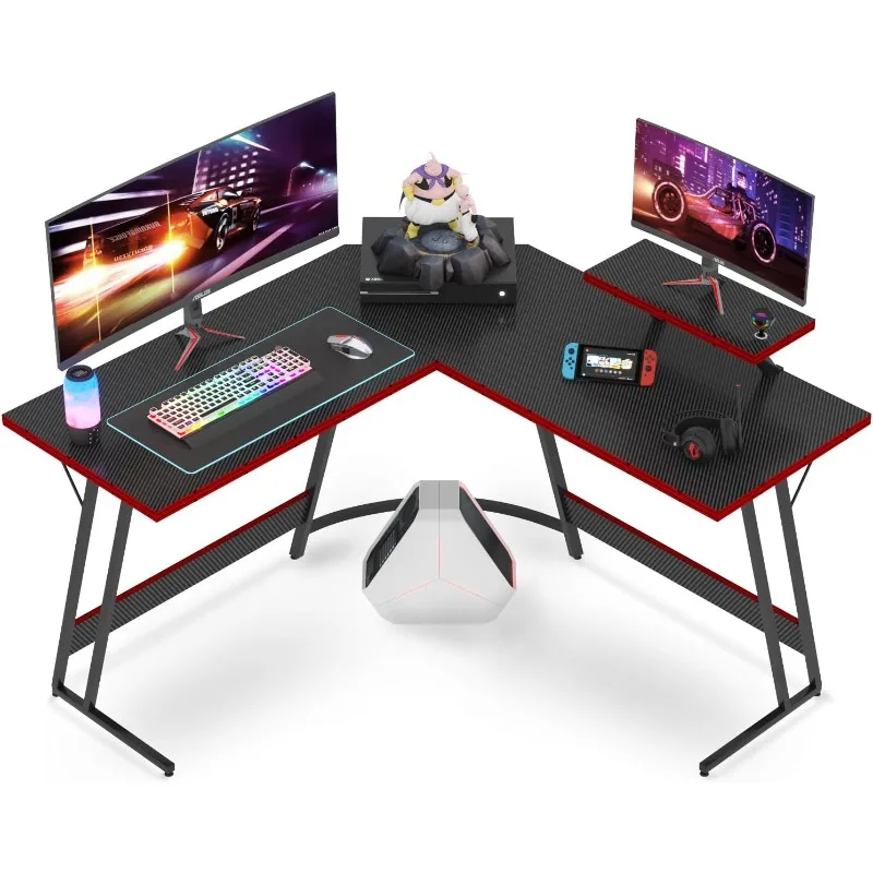 Shaped Gaming Desk,  Computer PC Table for Home Office Writing Studying Working, Space-Saving, Easy Assemble (Black, 47'')