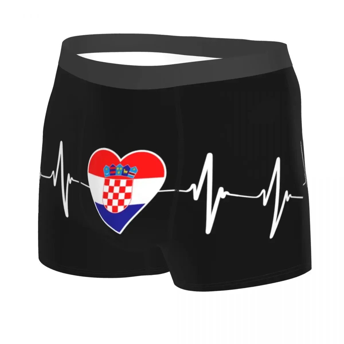 Cool Heartbeat Croatia Flag Boxers Shorts Panties Male Underpants Breathbale Croatian Country Heart Family Briefs Underwear