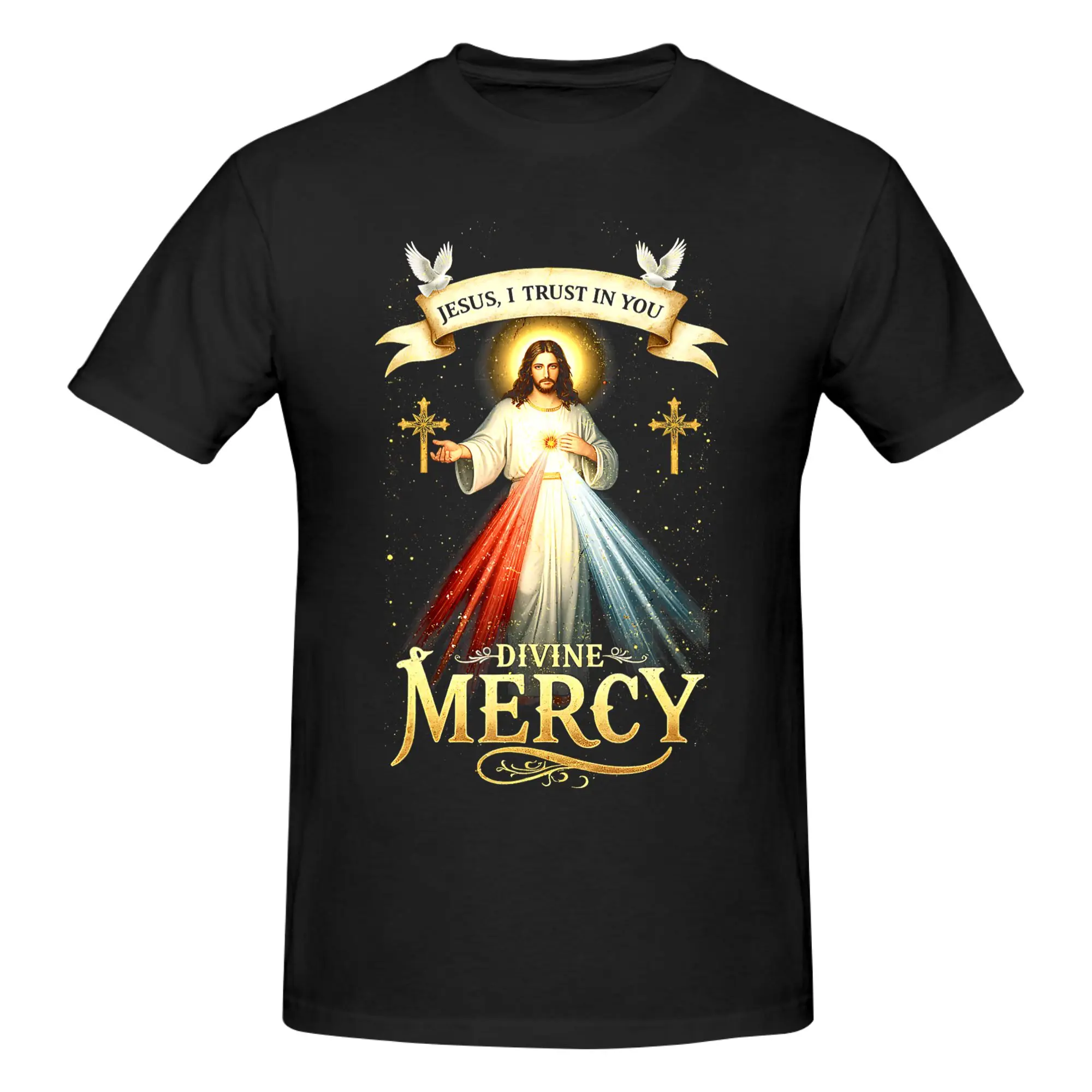 1 Piece Christian Jesus Graphic Funny 100% Cotton T-Shirt Sacred Heart of Jesus  I Trust In You Tees Tops For Men
