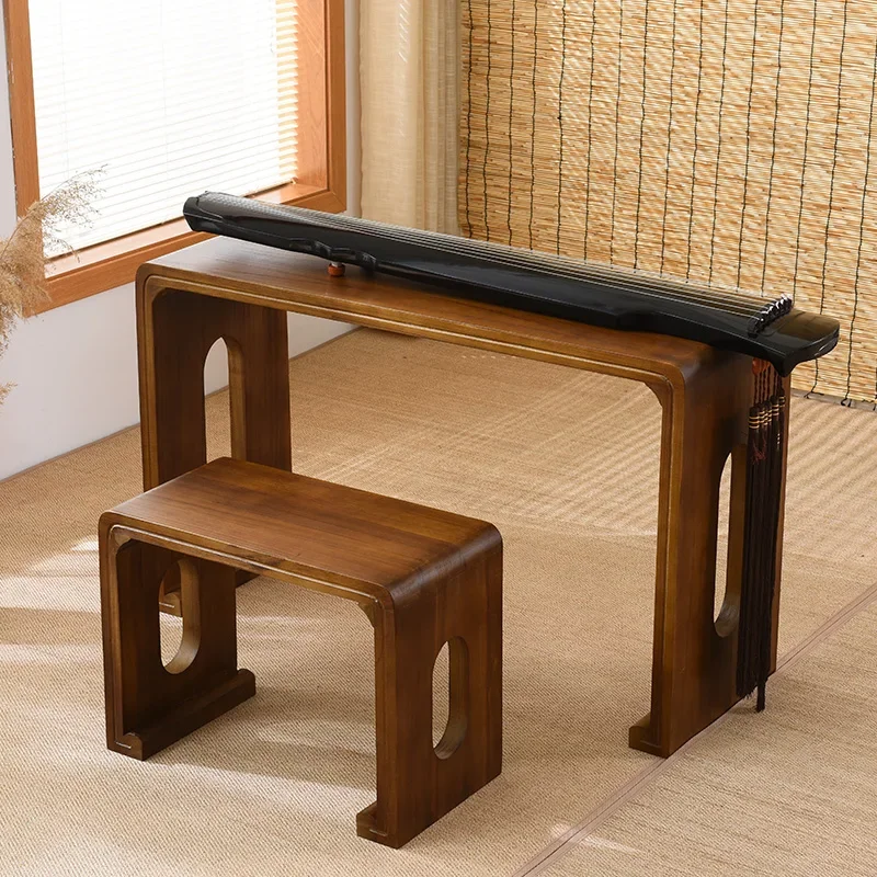 Customized burnt paulownia wood antique piano table Resonance guqin table stool Solid wood piano table piano stool Chinese guqin