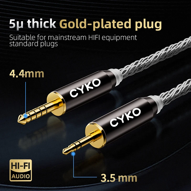 CYKO HiFi Áudio fone de ouvido Fio 16 Núcleo Banhado A Prata OCC iem Cabo MMCX 2Pin 4.4mm 3.5mm aux jack para Carat Tangzu Fudu HOLA Zero