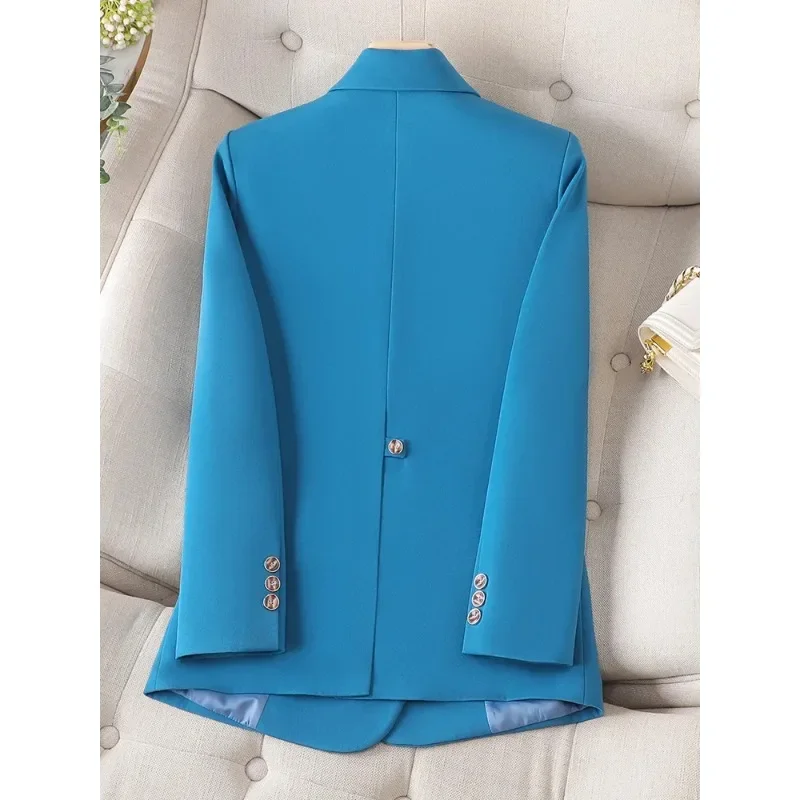 Fashion musim gugur musim dingin kantor wanita Blazer wanita kopi hitam biru wanita lengan panjang Single Breasted Formal jaket