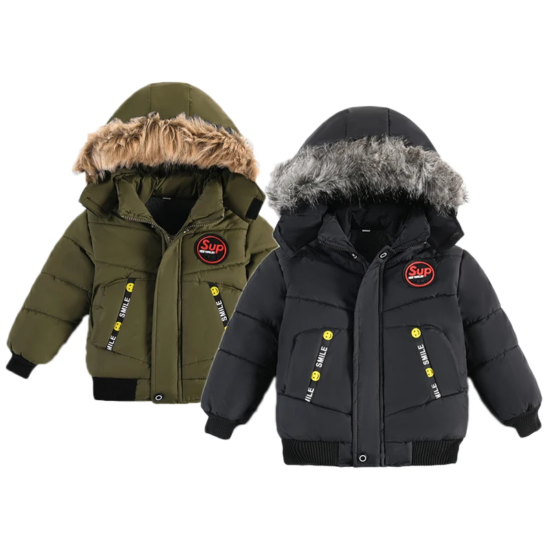 Autumn Winter 2 3 4 Years Baby Boys Jacket Classic Fashion Keep Warm Fur Collar Kids Jacket Hooded Zipper Coat Children Clothing