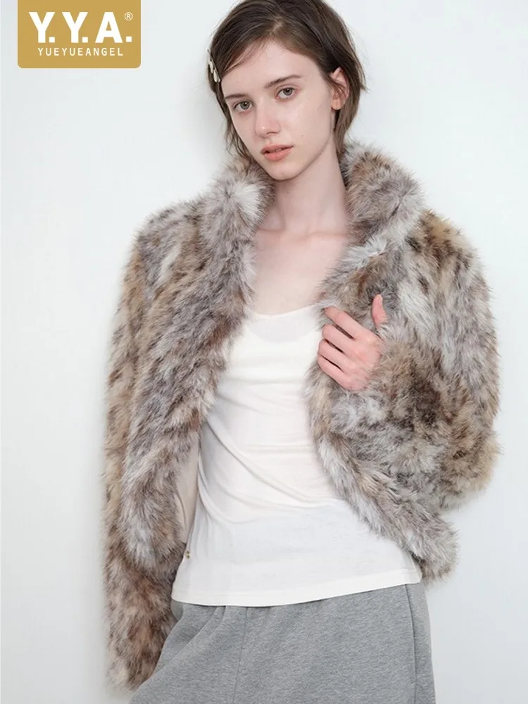 Autumn Retro Faux Fur Leopard Women Jacket Turndown Collar Slim Fit Outerwear High-Quality Party Coat Fashion Long Sleeve Coats