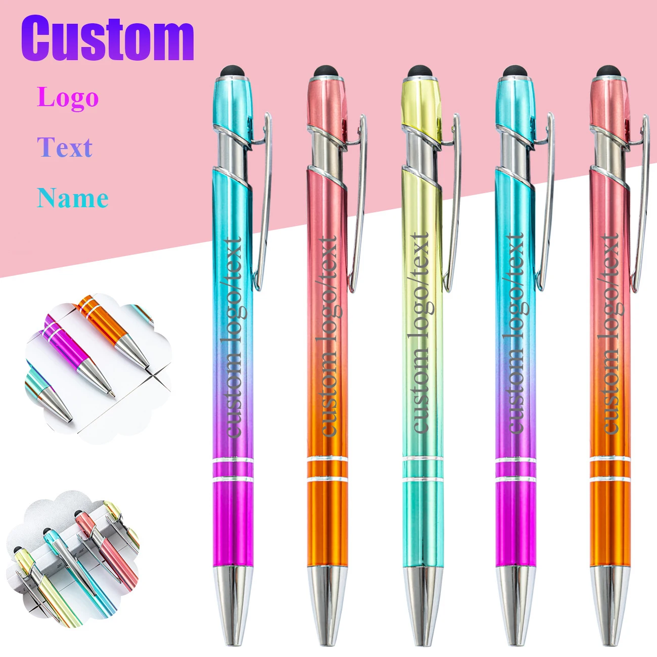 Metal Ballpoint Pens with Customized Logo, Engraved Name, Private Laser, Office, Birthday Gifts, Gradient Color