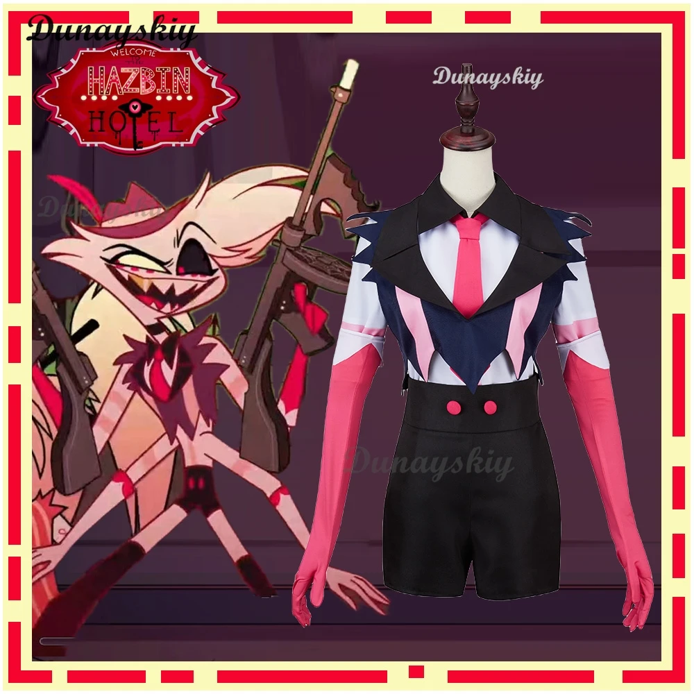 Hazbin Anime Frauen Fans cos Hotel Angeldust Cosplay Kostüm Mädchen tiefen V-Ausschnitt ärmellose Weste Shorts Halloween Weihnachten Party Outfits