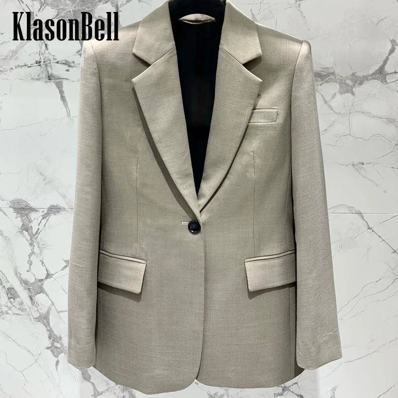 

8.4 KlasonBell Women Temperament Office Lady Blazer 2024 Autumn New Single Button Shoulder Pads Long Sleeve Loose Jacket