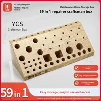 YCS New 59IN1 Multi Specification Wooden Storage Box Screwdriver Tweezers Soldering Oil Handle Desktop Part Are Easy to Organize