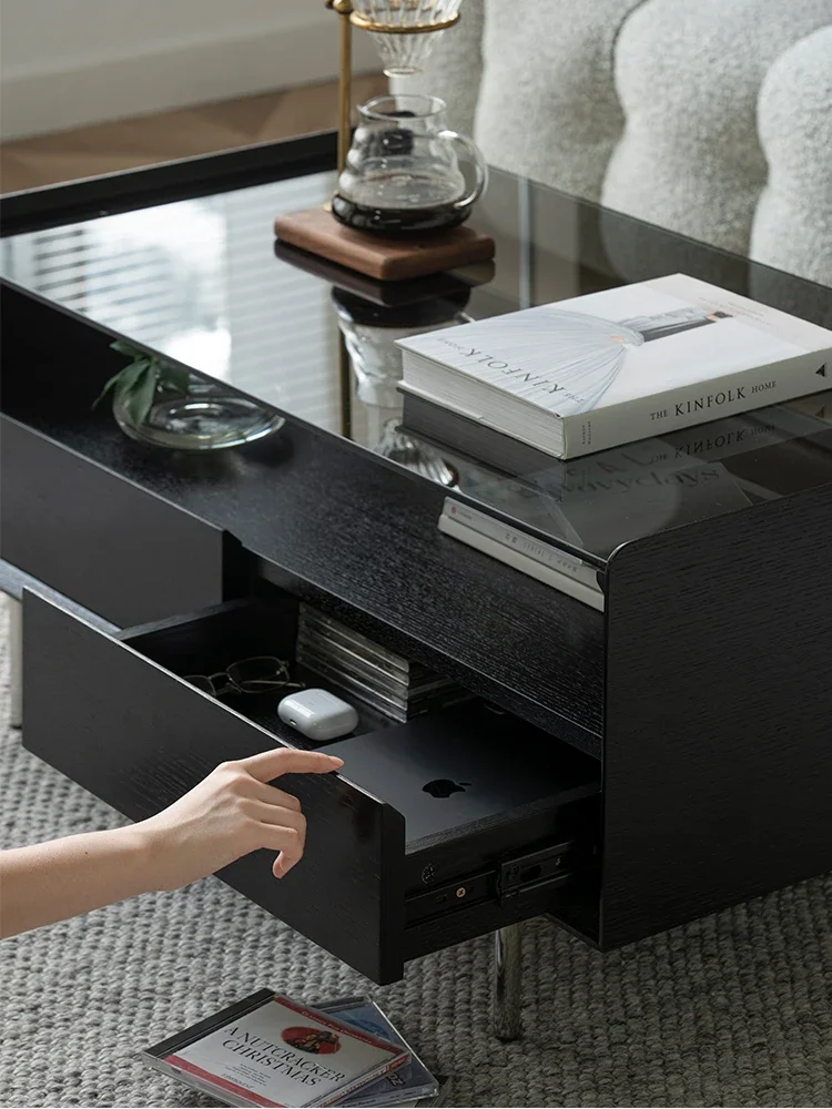 Black coffee table, tea table, black multi-functional table, modern simple household living room, small apartment, Nordic light