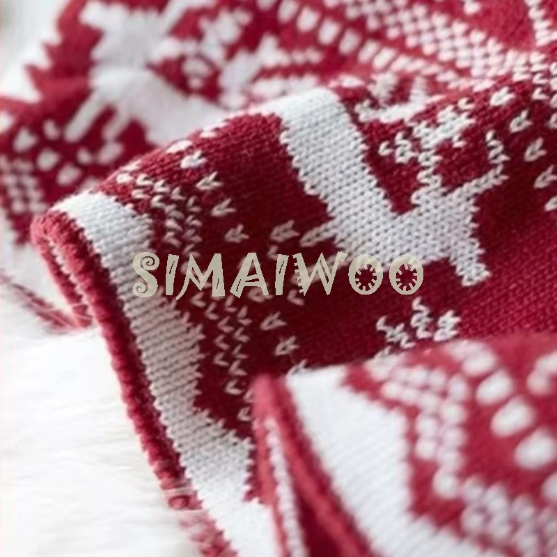 INS Nordic Classical Christmas Series Blanket Bells Deer Santa Claus Knitted Full Cotton Red Soft Skin Friendly Camp Cover Quilt