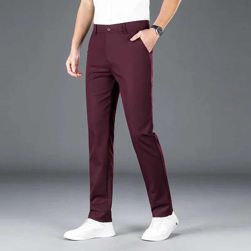 Spring New Men's Business Casual Pants Fashion Large Size Office Work Solid Color Male Brand Black Burgundy Khaki Trousers 38 40