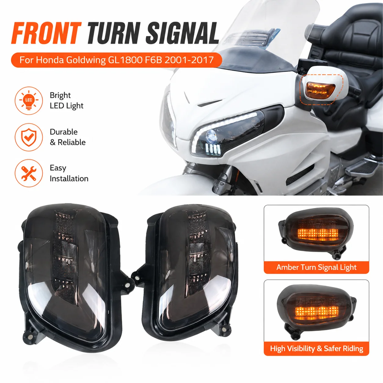 

LED Turn Signal Lights for Honda GL1800 Goldwing (2001-2017) & F6B Motorcycles (2013-2015) - Direct Fit Replacement