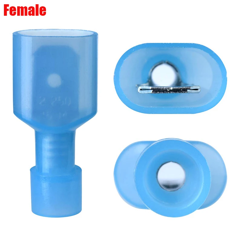 100pcs Nylon Female and male Cable Wire Connector FDFN1.25-250 Brass Insulated Spade Terminal 22-16AWG Wire Connectors