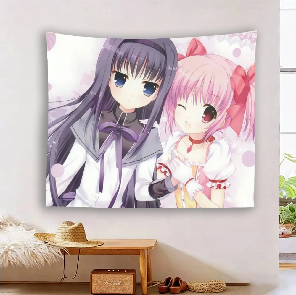 Puella Magi Madoka Magica Wandteppich, Madoka & Homura Anime Wandbehang, Kawaii Magisches Mädchen Raumdekoration, Wohnheim-Banner, Flachdruck