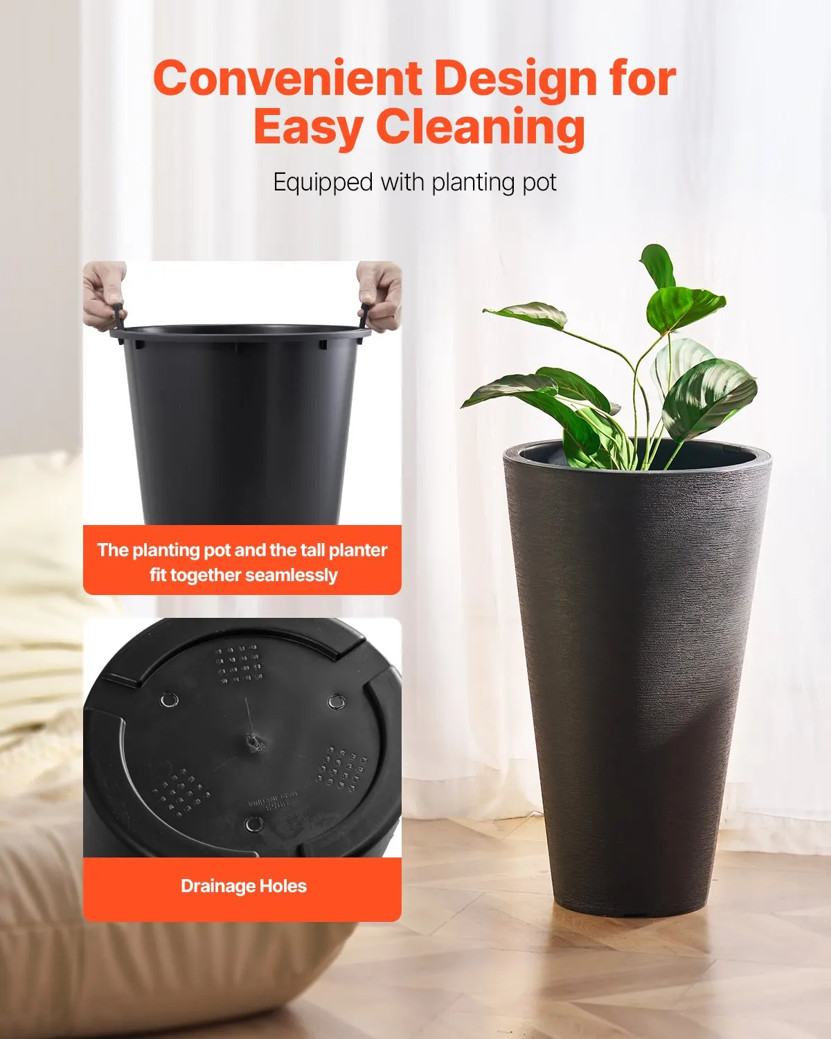 Ensemble de 2 grands pots à fleurs coniques de 590 mm, design moderne, système de drainage efficace, pot pour plantes