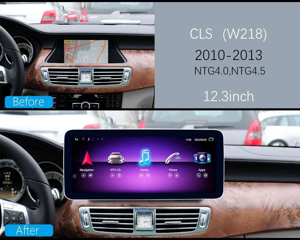 For Mercedes-Benz W218 CLS 2010-2013 LHD RHD Upgrade Android 13 Navigation GPS with Carplay Auto Multimedia Player Screen