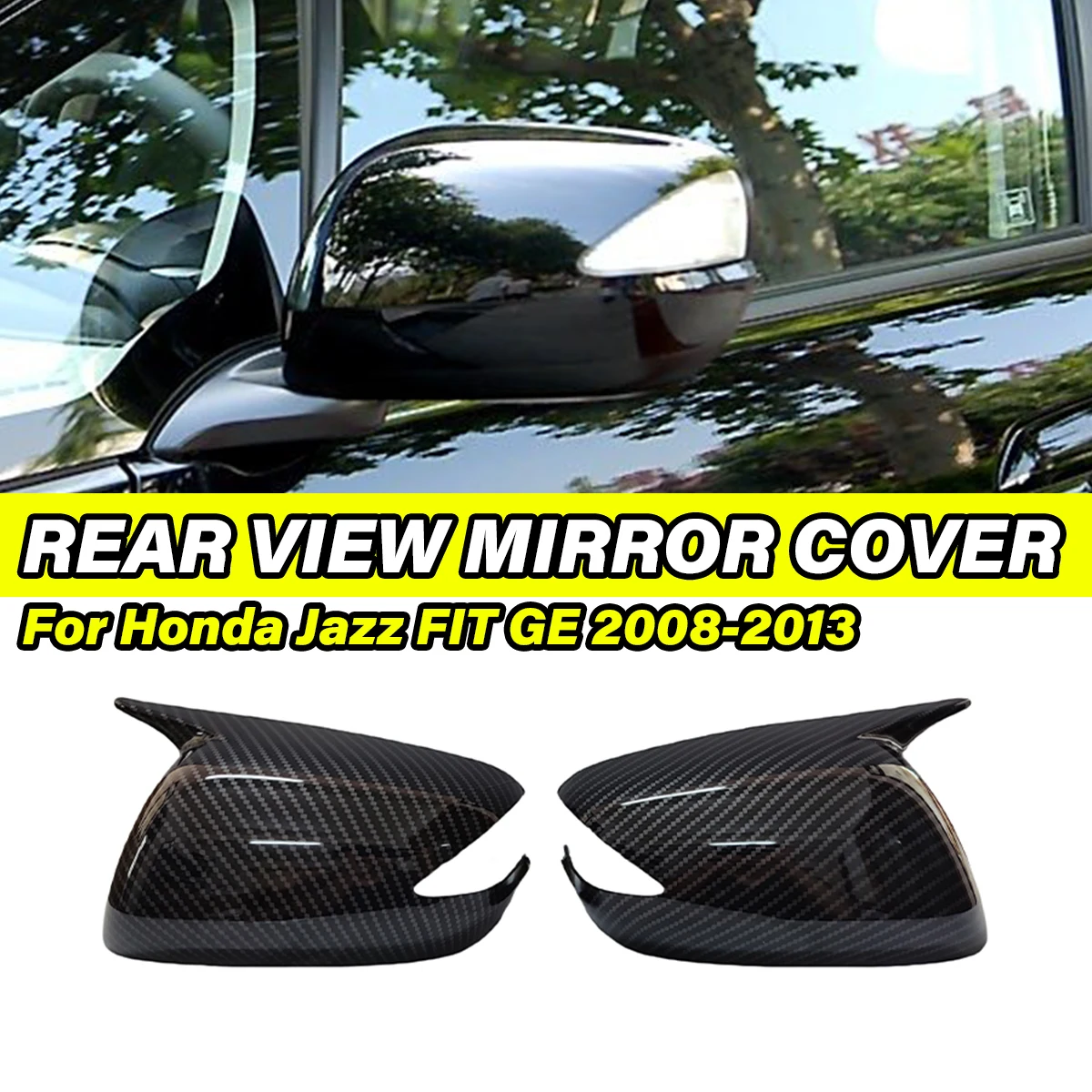 

Gloss Black Car Side Rearview Mirrors Cover OX Horn Style For Honda Fit Jazz 2009 2010 2011 2012 2013 Wing Mirror Caps Case Trim