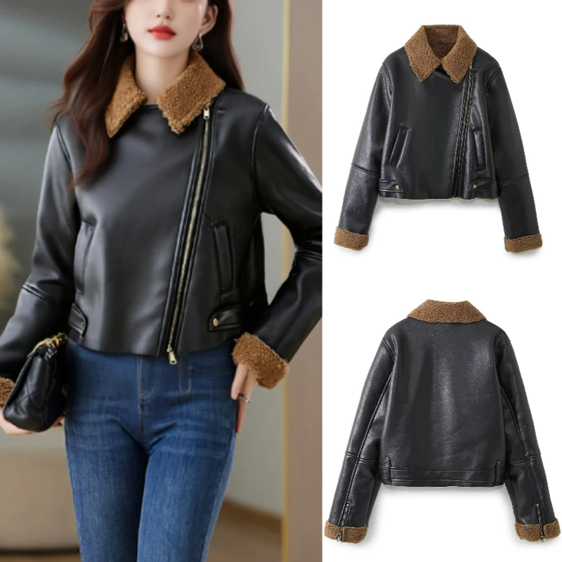 

Fall/Winter Premium Velvet Lined Biker Jacket 2025 Fashionable Elegant New Design for Women
