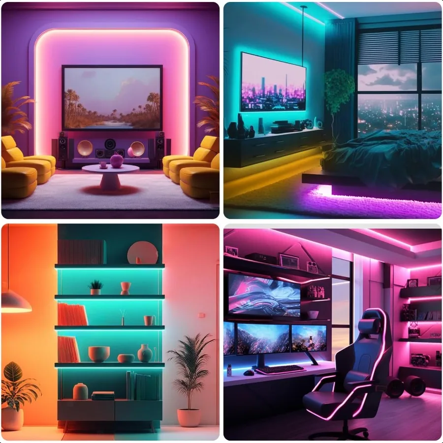 寝室用LEDライト 110フィート 1ロール LEDスマートストリップライト アプリ制御 リモコン付き RGB LEDライトストリップ 音楽同期 カラー