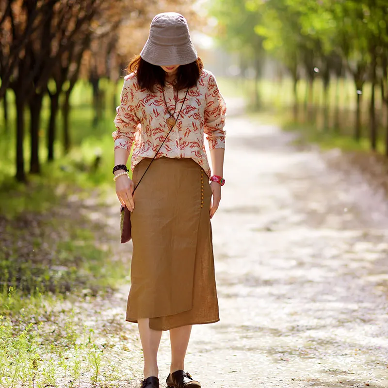 

Новая оригинальная льняная юбка-миди в стиле кэжуал, художественная, стройнящая, весна-лето, женская, с высокой талией, однотонная, ретро