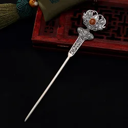 Original retro charm design peony hair Jewelry S925 silver enamel tiara Chinese style south red tourmaline hanfu accessories