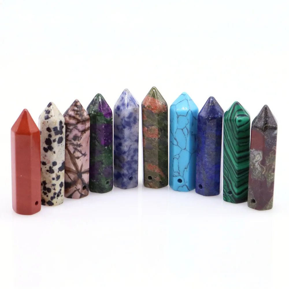 32 Color Drilled Hole Crystal Point Wand Natural Gemstone Reiki Healing Stone Tower Energy Mineral Craft For Making Jewelry Gift