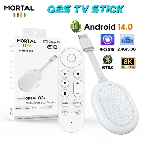 2026 Ultra HD 8K Android TV Stick Q2S Stick Mini Home TV Dongle RK3518 Quad-Core with Wi-Fi 6 Bluetooth 5.0 Media Player