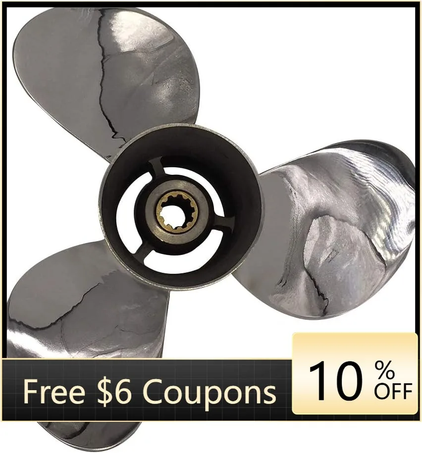 

ffbWinibo 9-7/8"x10-1/2" 9-7/8"X12"x13" X14" Stainless Steel Propeller with Pressed Rubber Hub for 20 30 Outboard Mo