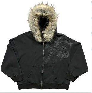 American Retro Y2k Streetwear Women's Zip Up Hoodie Autumn Winter Fashion Gothic Punk Oversized Hoodie Sweatshirt Women Jacket