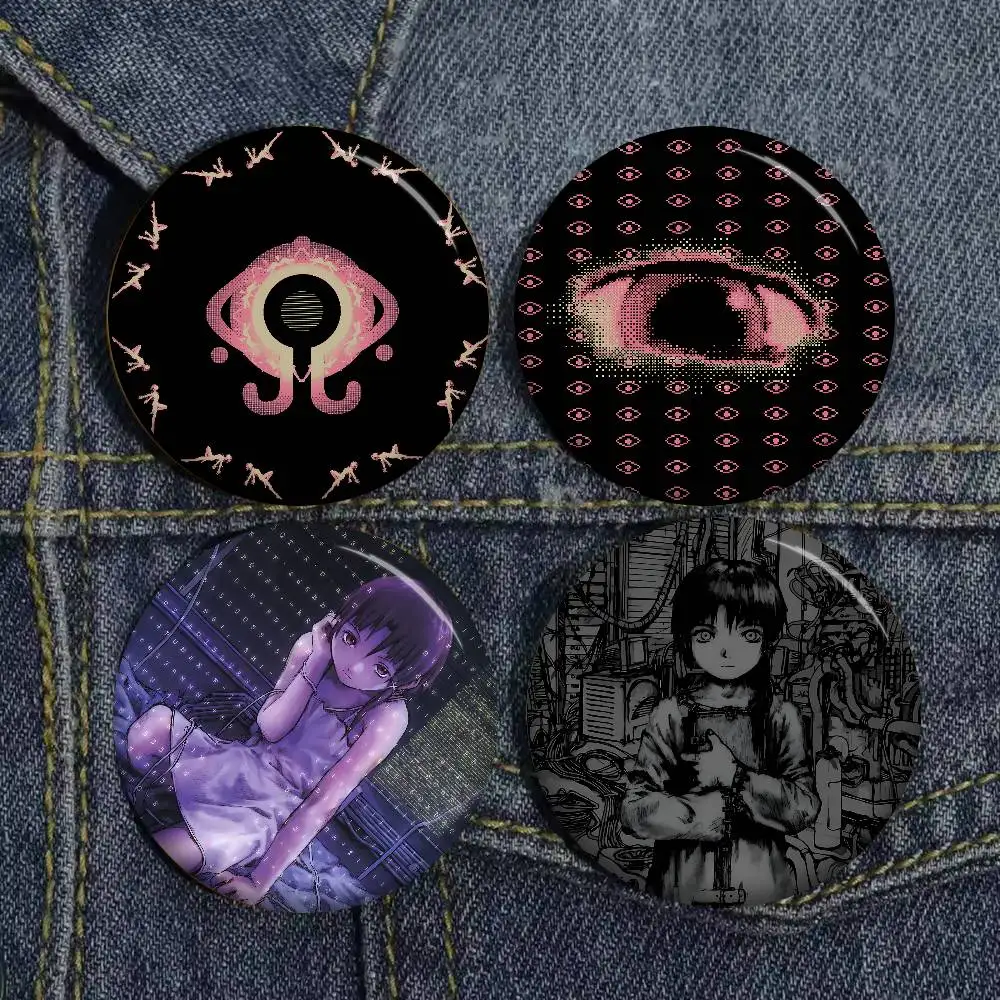 S-Serial E-Experiments Horror L-Lain Cartoon Brooches Badge Round Handmade Brooch Lapel Pins Jewelry for Backpack Clothes Gifts